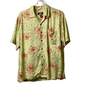 La Cabana Sz XL Men's Hawaiian Shirt Yellow Floral‎ Print Button Down (2432)